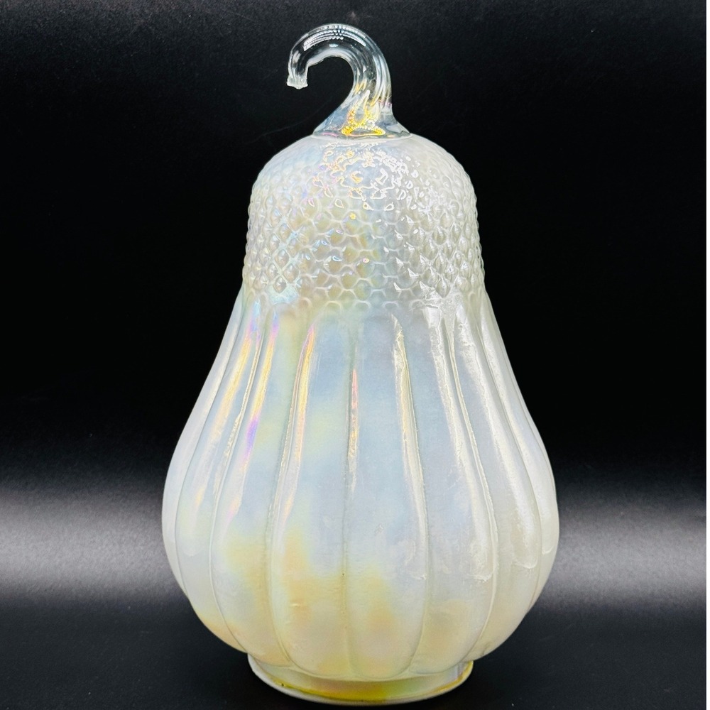 Iridescent Pearl Glass Lighted Pumpkin Squash Gourd Lantern Fall Halloween Decor